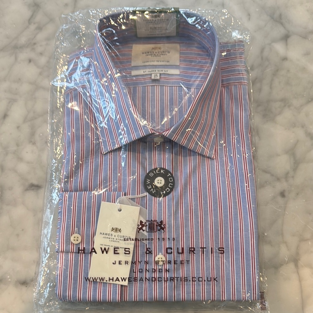 Elegant Blue and Red Dress Shirts with Vertical Stripes